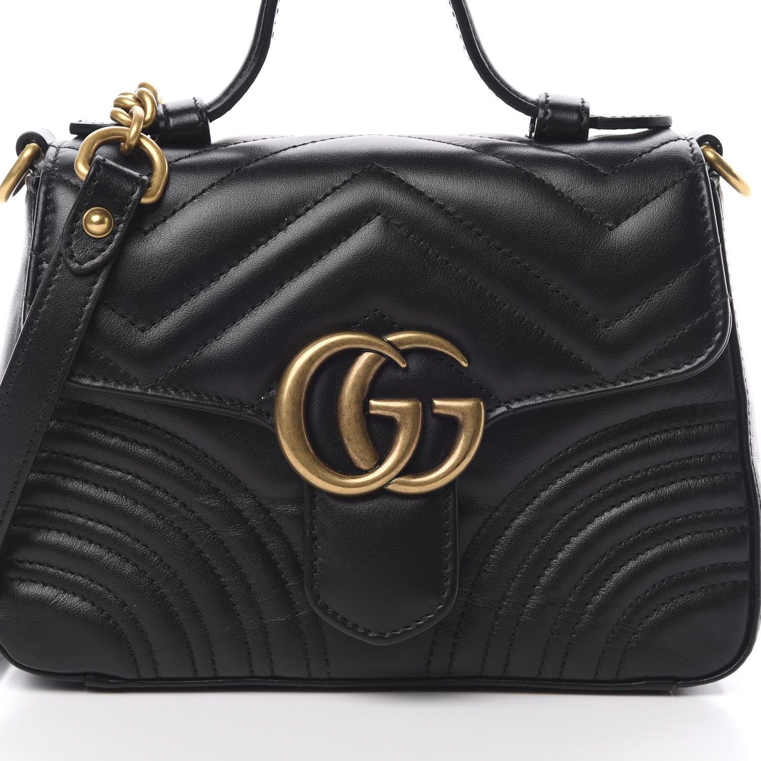Gucci Calfskin Matelasse Mini GG Marmont Top Handle Shoulder Bag Black 8 of 12