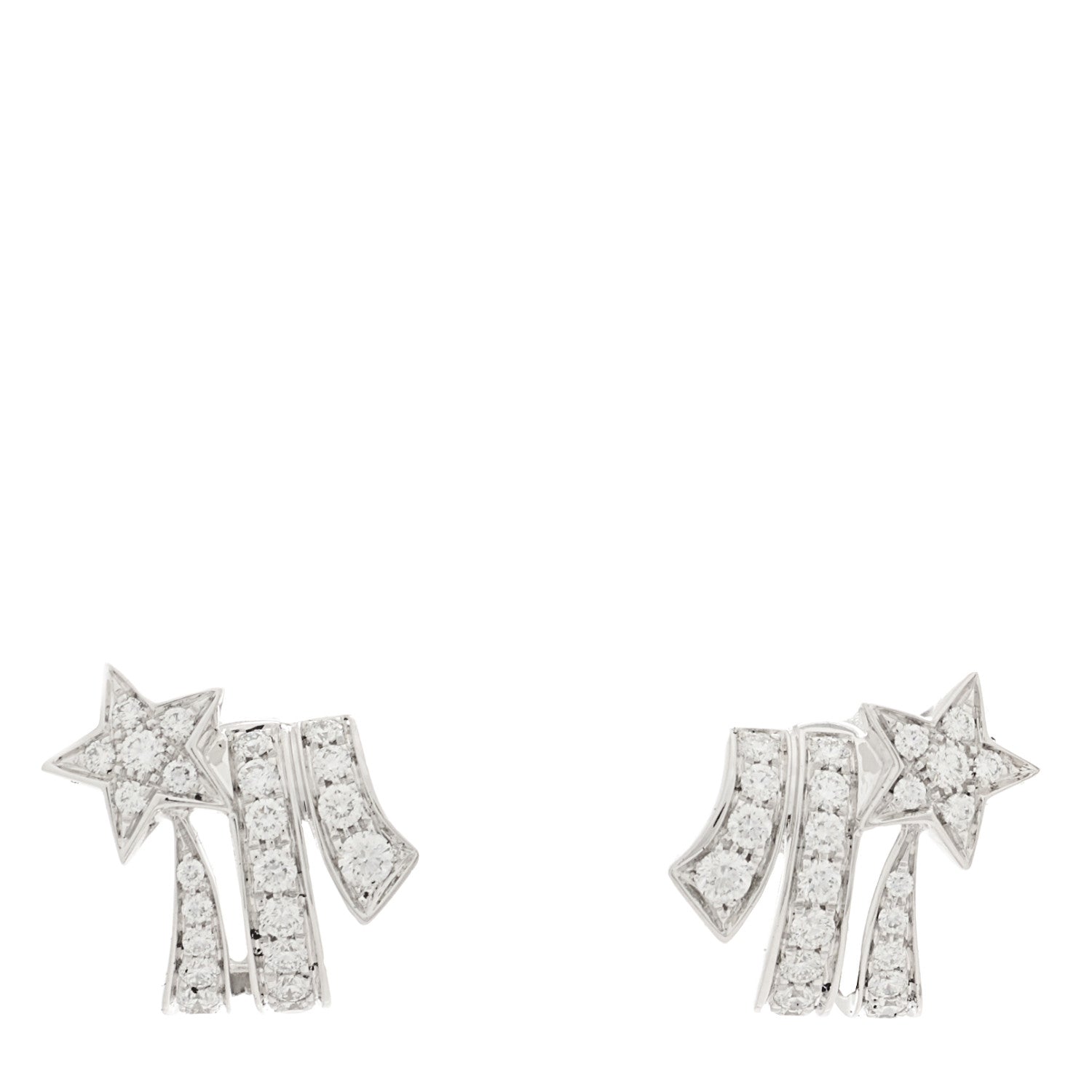 Chanel 18K White Gold Diamond Etoile Filante Earrings 1 of 5