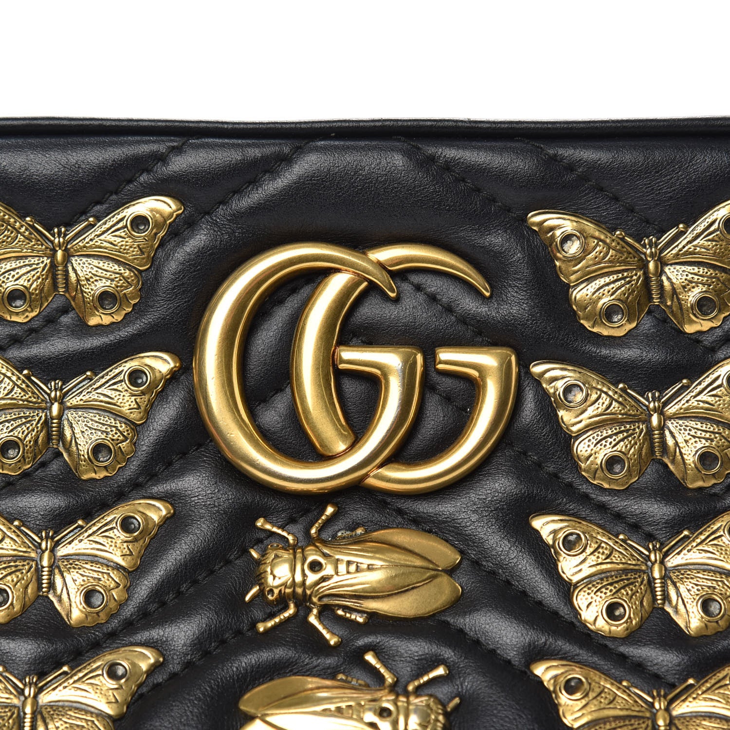 Gucci Calfskin Matelasse Animal Studs Small GG Marmont Chain Shoulder Bag Black 8 of 13