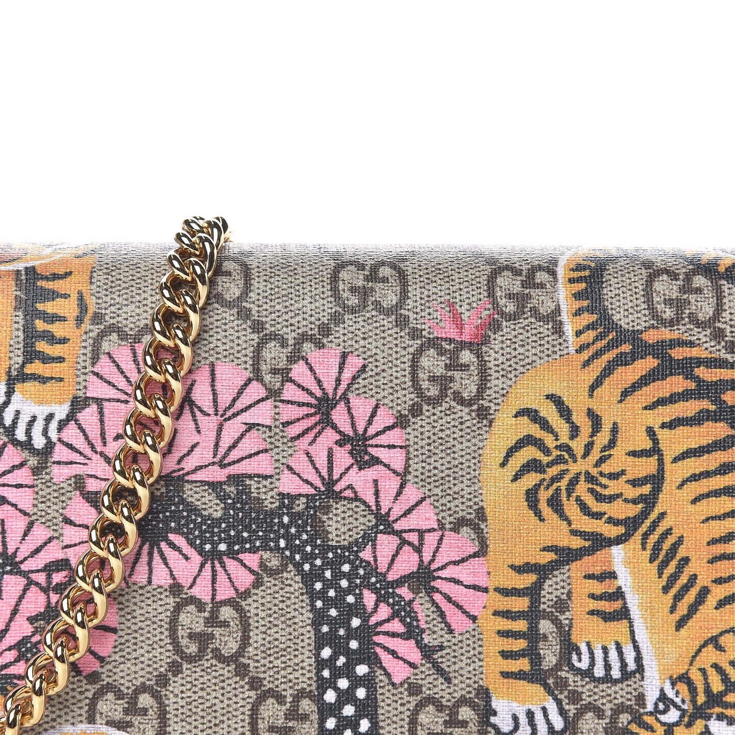 GG Supreme Monogram Bengal Chain Wallet Beige Pink