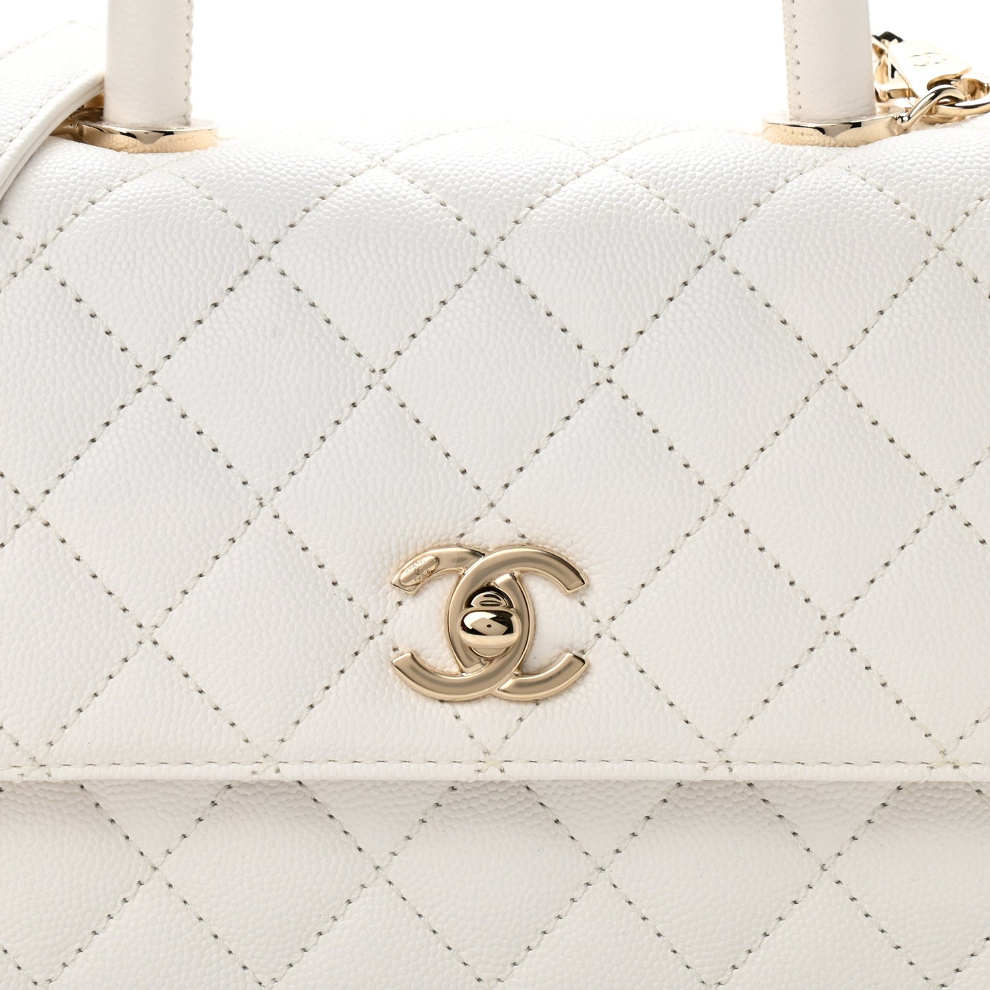 Caviar Quilted Mini Coco Handle Flap White