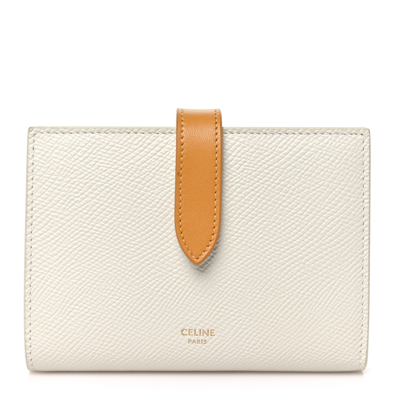 Celine Grained Calfskin Medium Multifunction Strap Wallet White Ocre 1 of 9