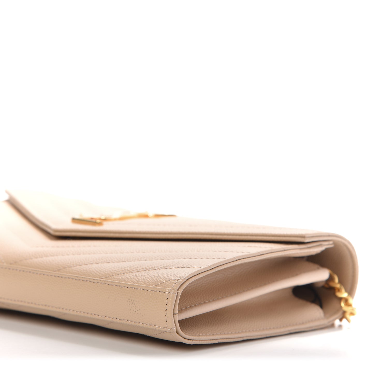 Grain De Poudre Matelasse Chevron Monogram Chain Wallet Dark Beige