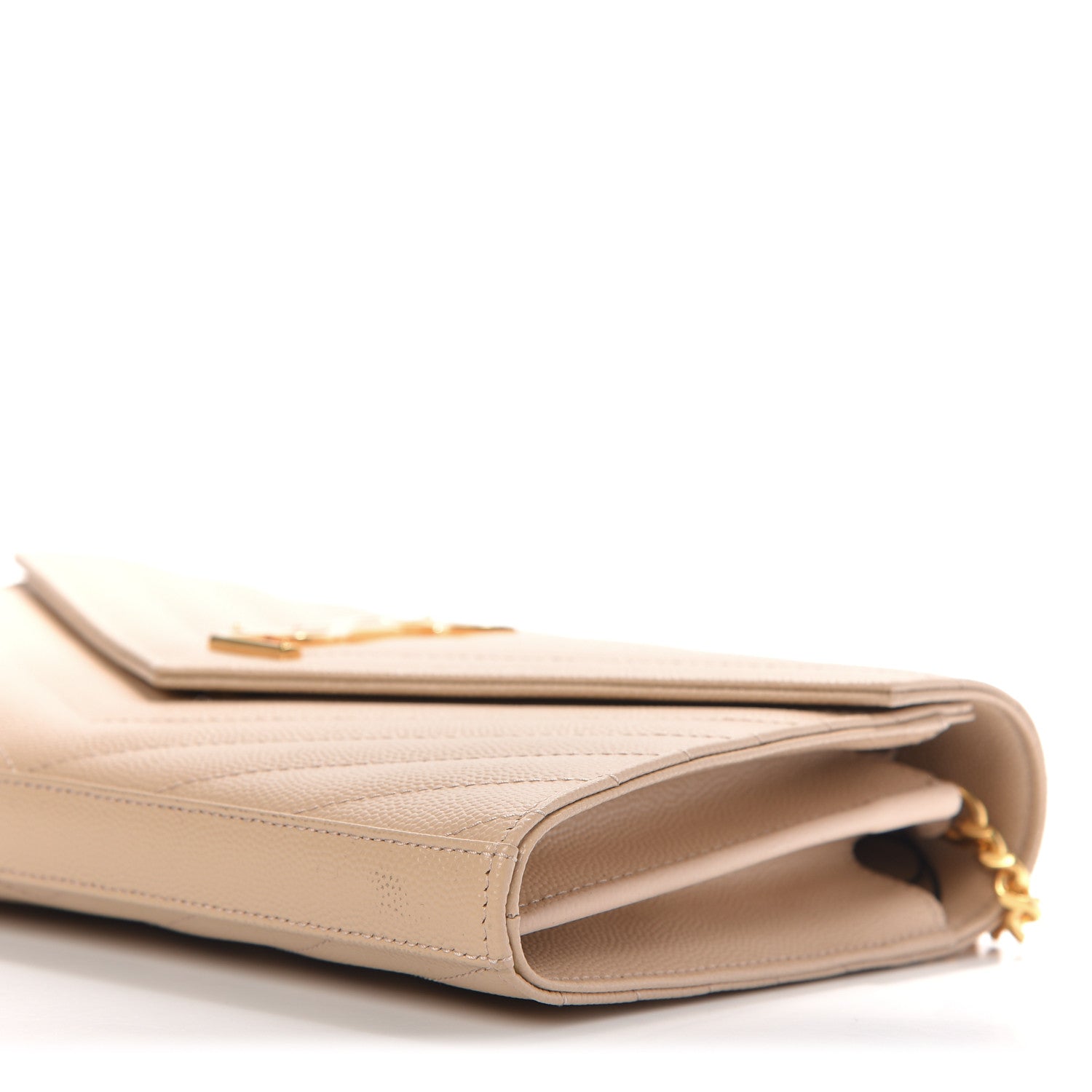 Saint Laurent Grain De Poudre Matelasse Chevron Monogram Chain Wallet Dark Beige 7 of 10