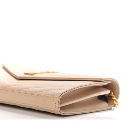 Saint Laurent Grain De Poudre Matelasse Chevron Monogram Chain Wallet Dark Beige 7 of 10