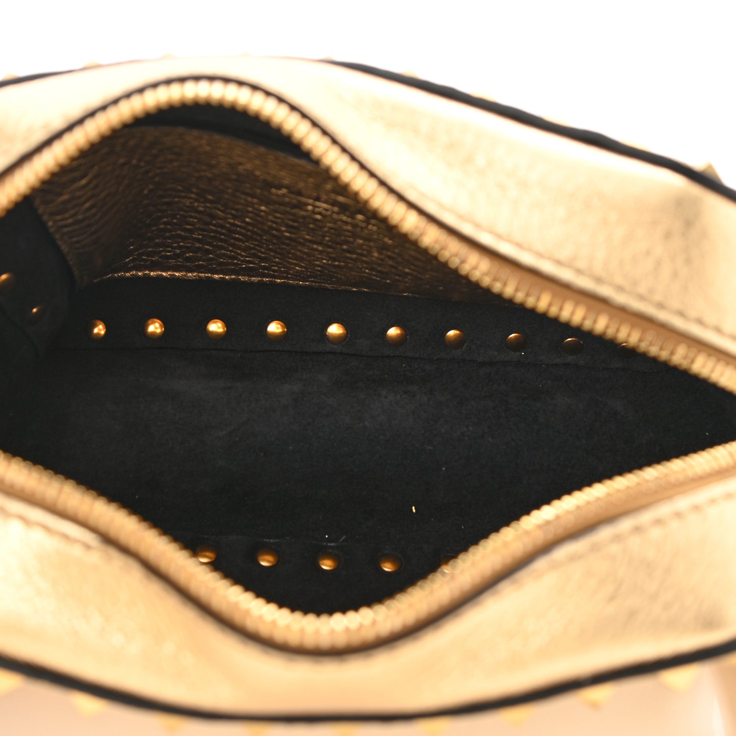Metallic Pebbled Calfskin Rockstud Camera Crossbody Bag Gold