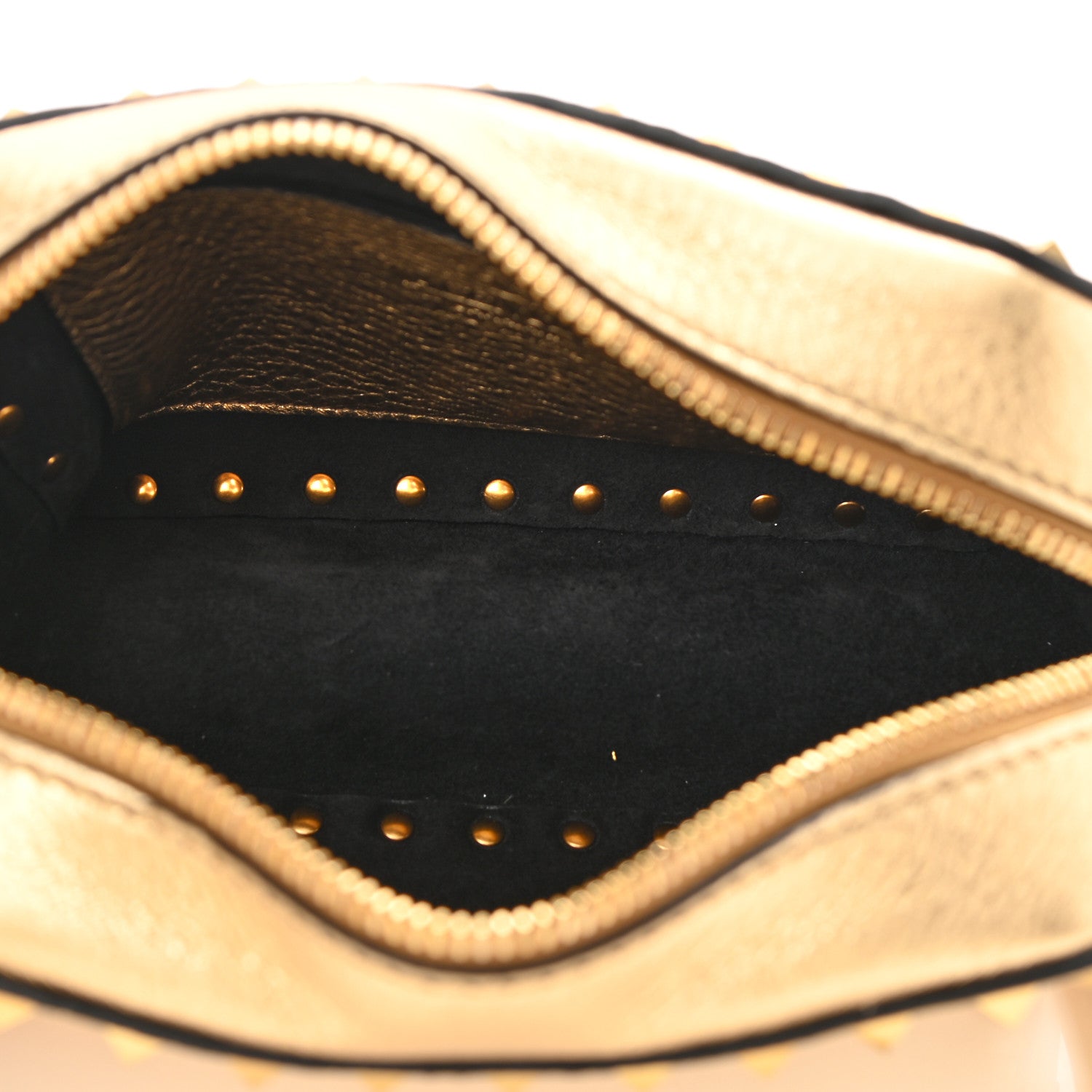 Valentino Garavani Metallic Pebbled Calfskin Rockstud Camera Crossbody Bag Gold 5 of 9
