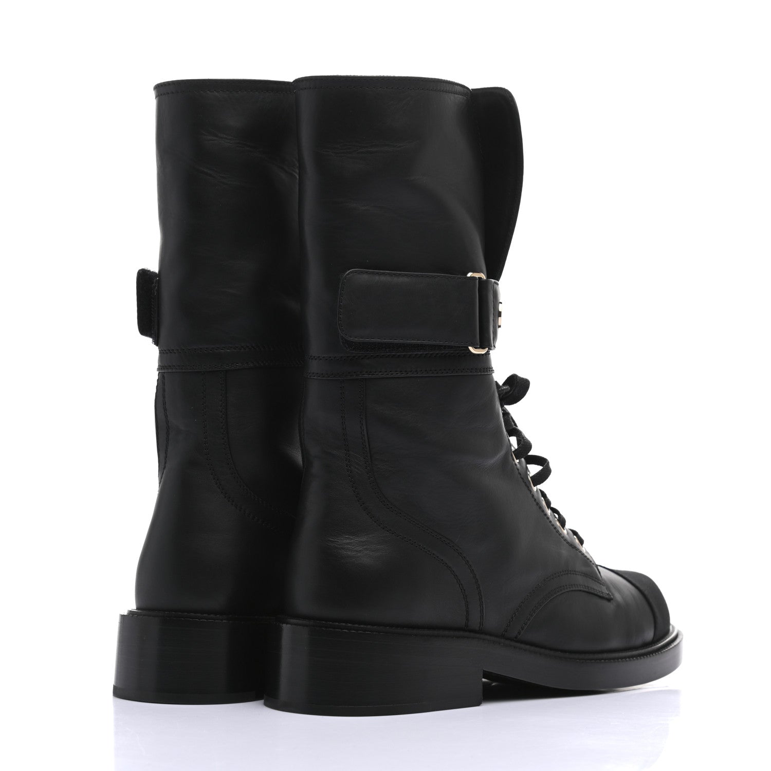 Chanel Shiny Calfskin Lace Up Combat Boots 38.5 Black 4 of 7