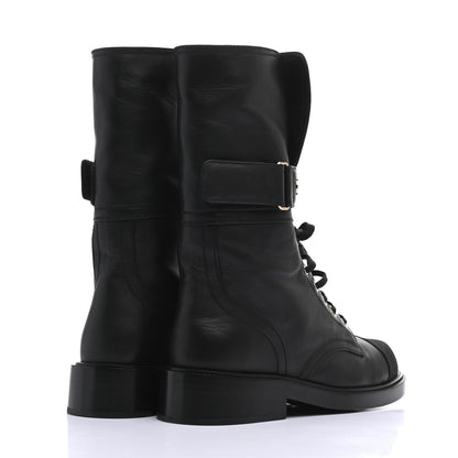 Chanel Shiny Calfskin Lace Up Combat Boots 38.5 Black 4 of 7