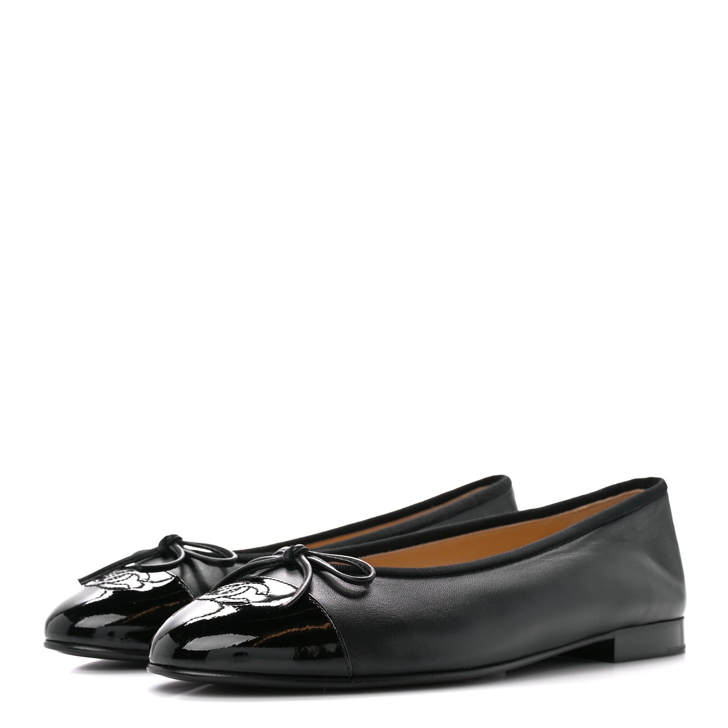 Lambskin Patent CC Cap Toe Ballerina Flats 39 Black