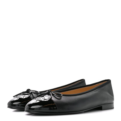Chanel Lambskin Patent CC Cap Toe Ballerina Flats 39 Black 3 of 8