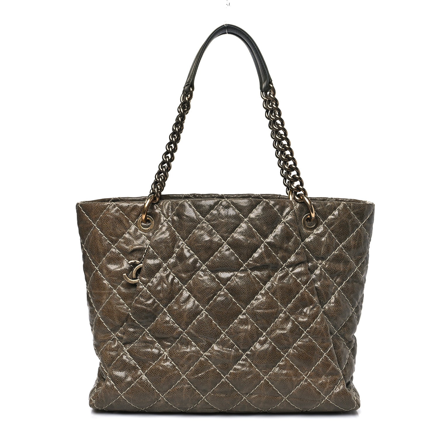 Chanel Crumpled Grained Calfskin Large Coco Pleats Tote Khaki 1 of 11