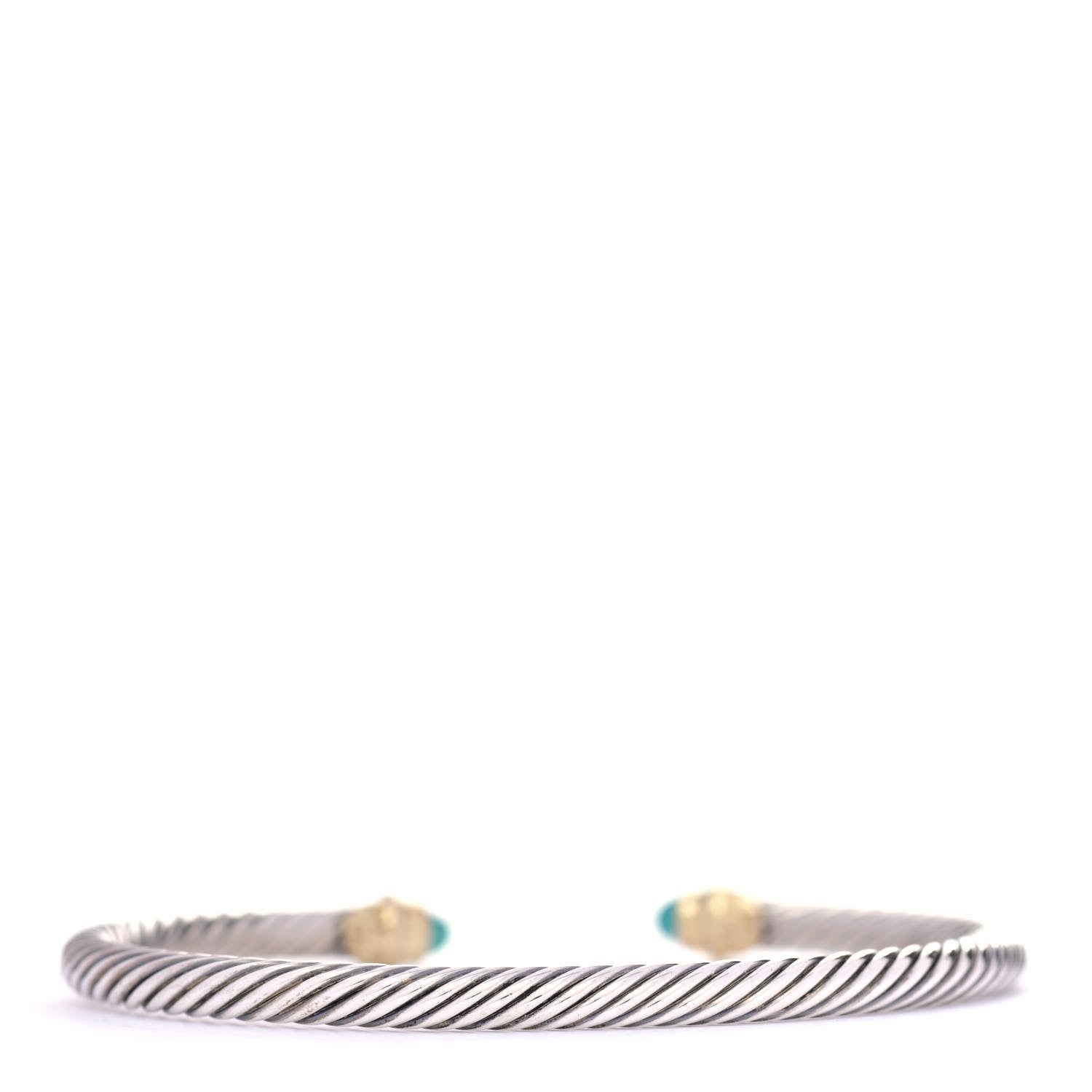 David Yurman Sterling Silver 18K Yellow Gold Turquoise 4mm Cable Classics Bracelet 3 of 4
