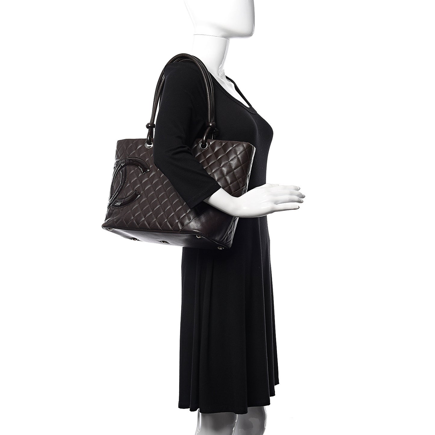 Calfskin Quilted Large Cambon Tote Brown