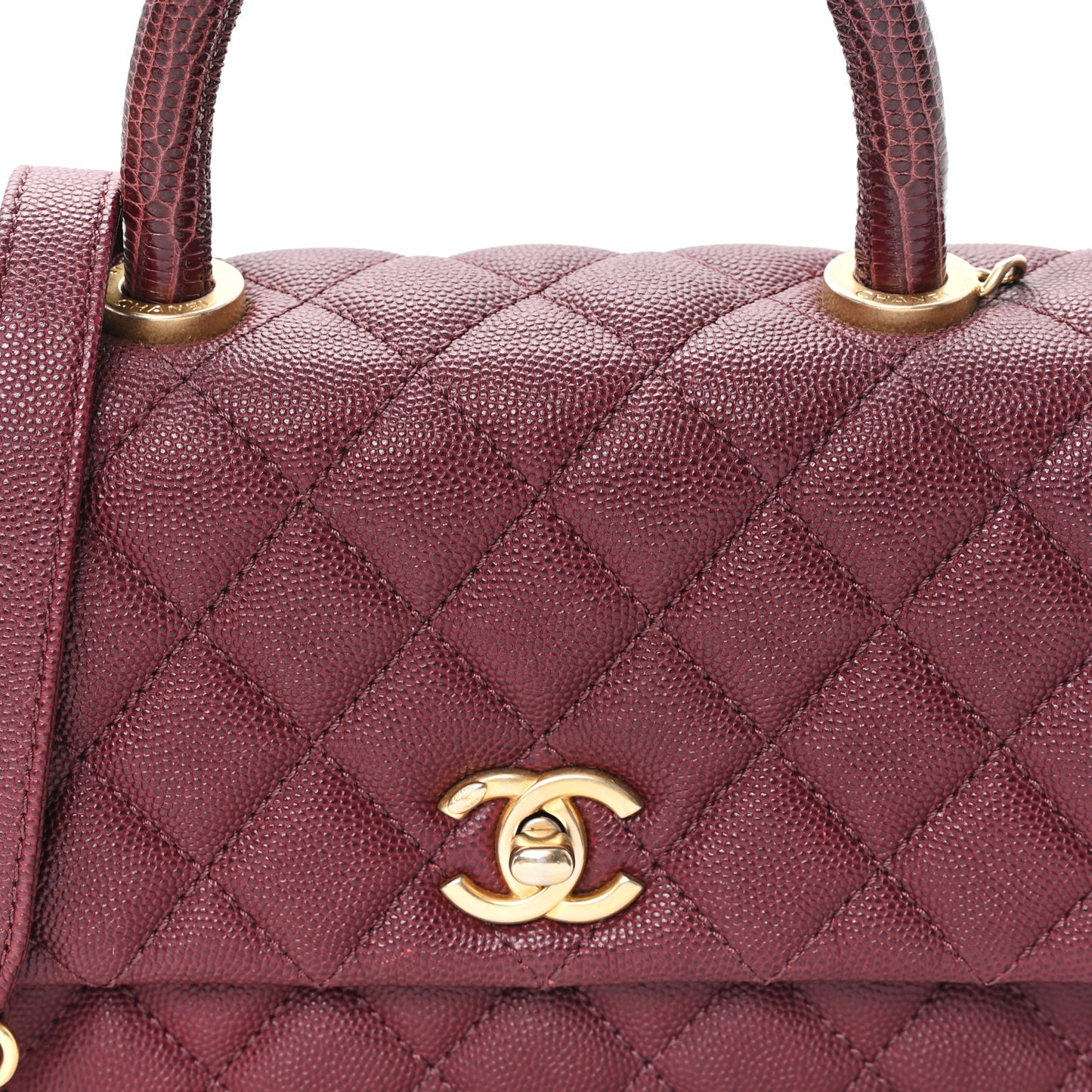 Caviar Lizard Embossed Quilted Mini Coco Handle Flap Burgundy