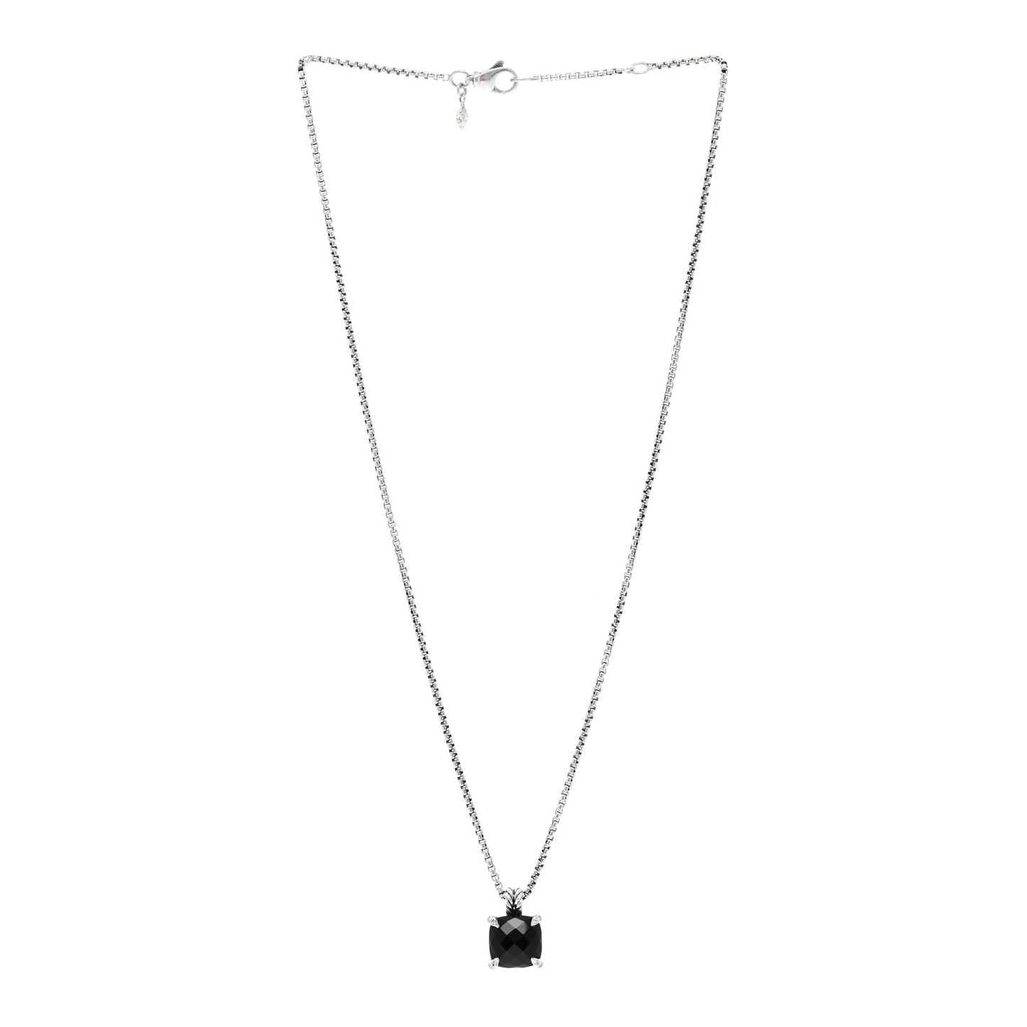 Sterling Silver Diamond Black Onyx 11mm Chatelaine Pendant Necklace
