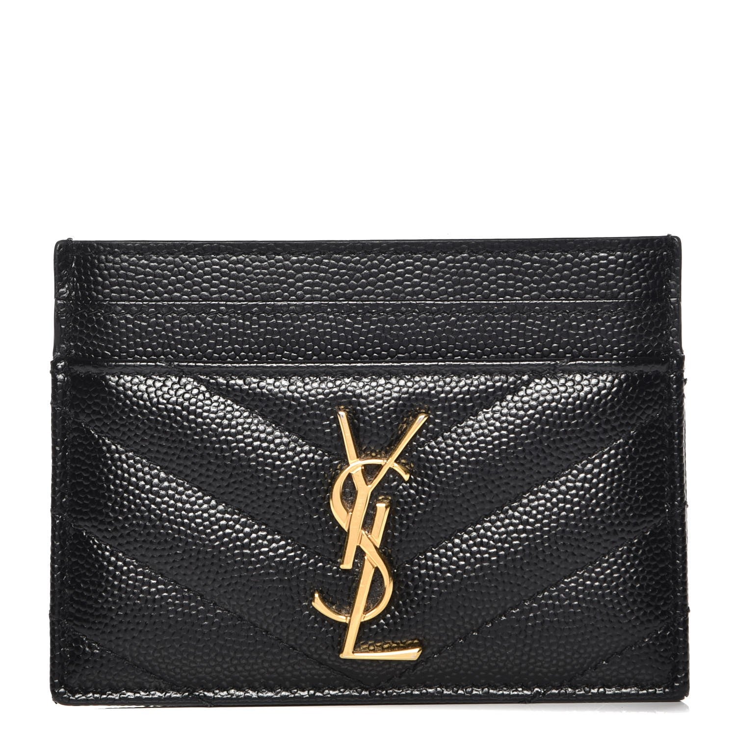 Saint Laurent Grain De Poudre Matelasse Chevron Monogram Credit Card Case Black 1 of 9