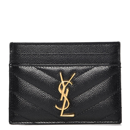 Saint Laurent Grain De Poudre Matelasse Chevron Monogram Credit Card Case Black 1 of 9