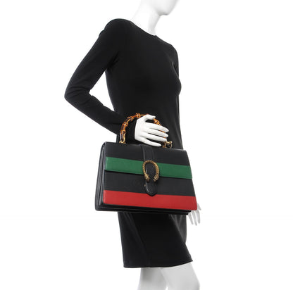Gucci Calfskin Bamboo Web Large Dionysus Top Handle Bag Black Bright Evergreen Hibiscus Red 3 of 12