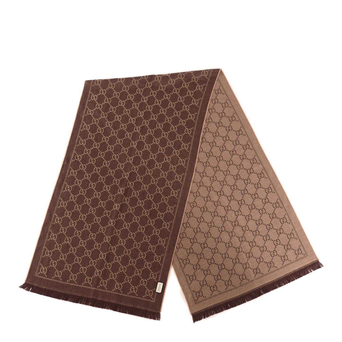 Wool Monogram Fringe Scarf Brown