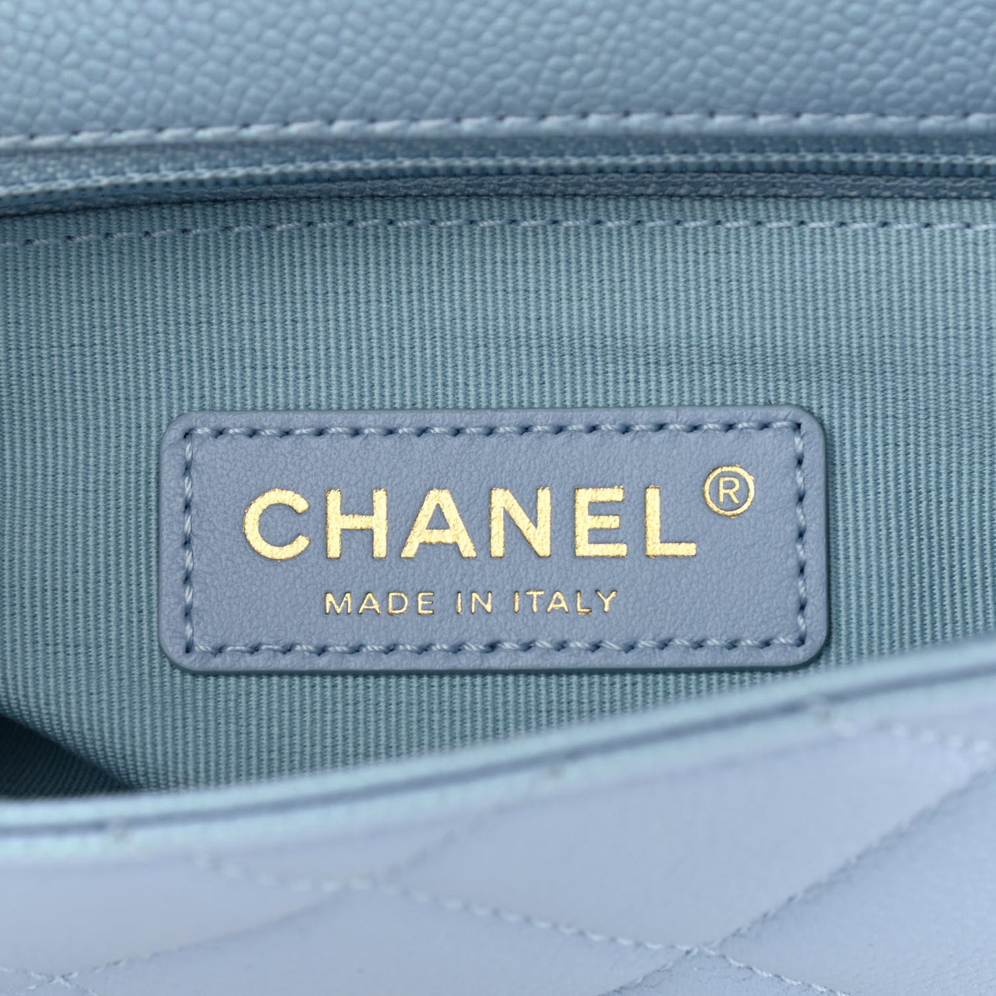 Iridescent Caviar Quilted Mini My Perfect Flap Light Blue