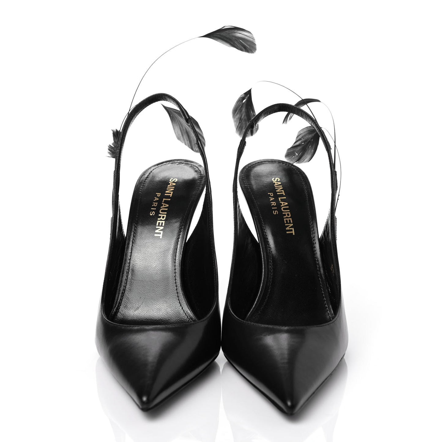 Calfskin Tripon Feather Mansour 105 Slingback Pumps 36 Black