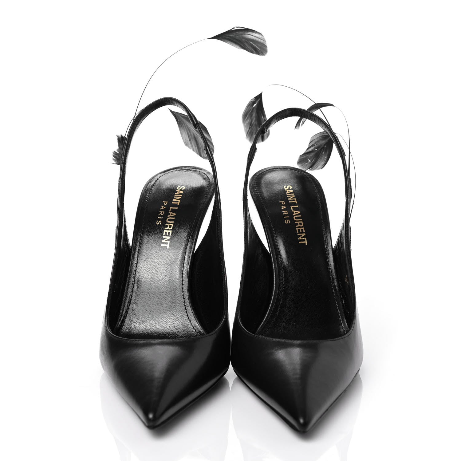 Saint Laurent Calfskin Tripon Feather Mansour 105 Slingback Pumps 36 Black 2 of 4