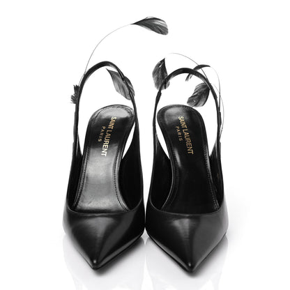 Saint Laurent Calfskin Tripon Feather Mansour 105 Slingback Pumps 36 Black 2 of 4