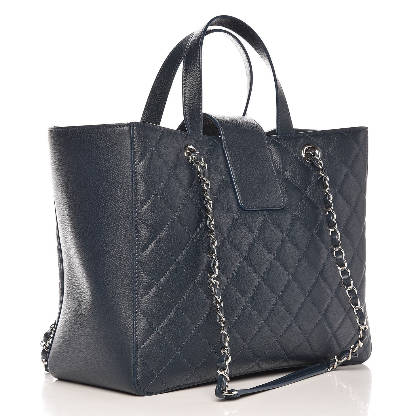 Caviar Quilted Large CC Box Shopping Tote Navy