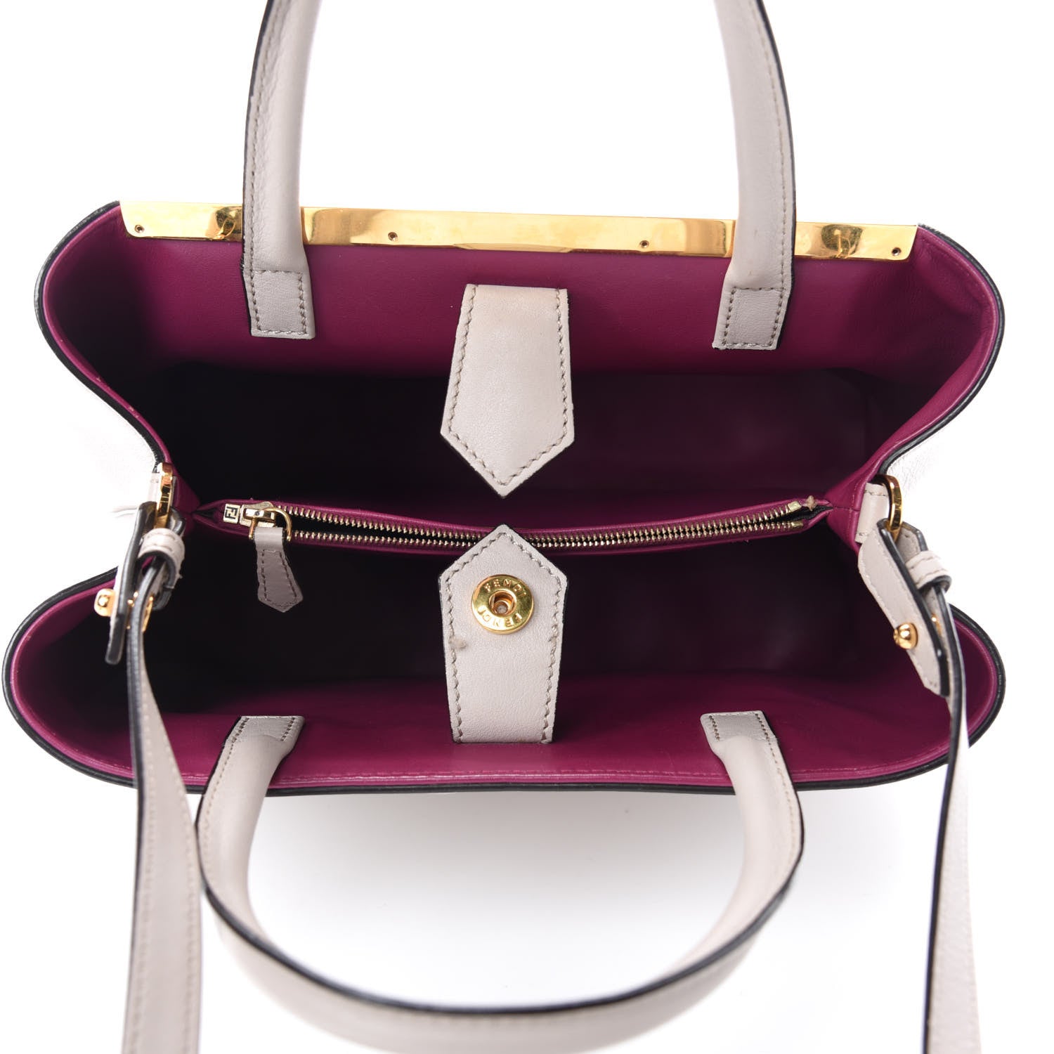Fendi Vitello Dolce Century Petite 2Jours Tote Grigio Polvere Ciclamino 5 of 12