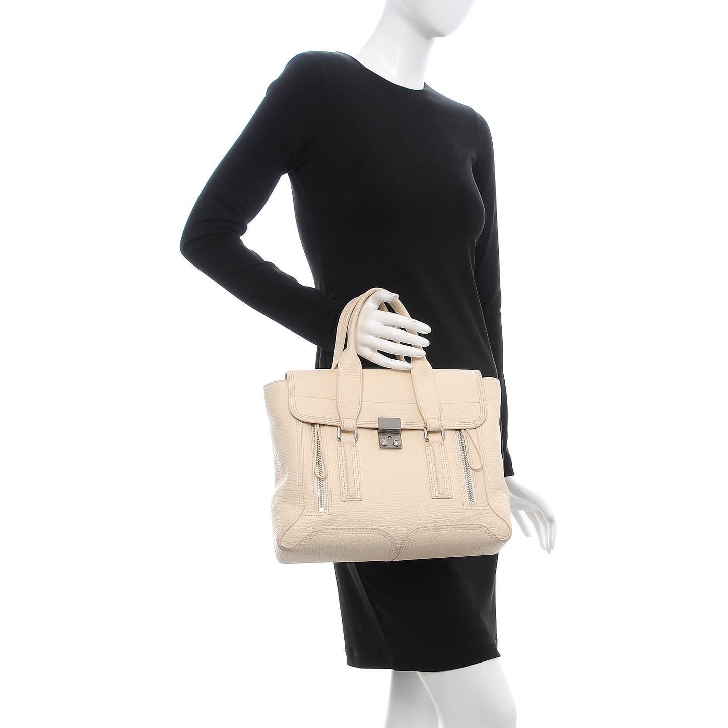 3.1 Textured Calfskin Medium Pashli Satchel Milk