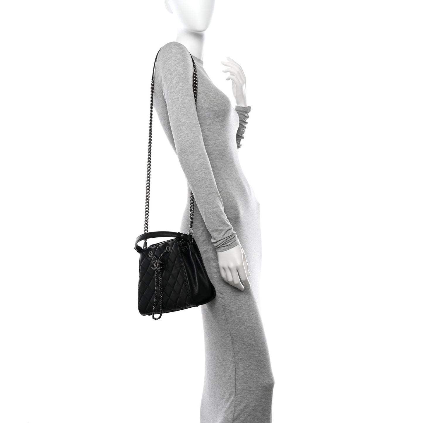 Caviar Quilted Small CC Bucket Bag Black