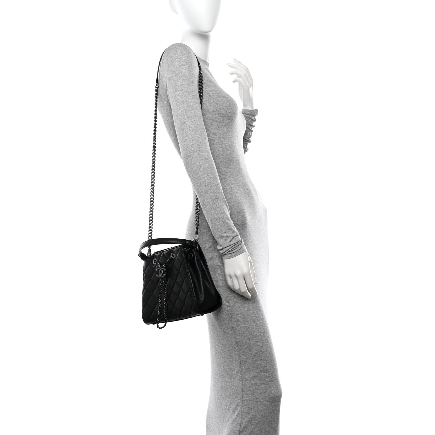 Chanel Caviar Quilted Small CC Bucket Bag Black 2 of 11