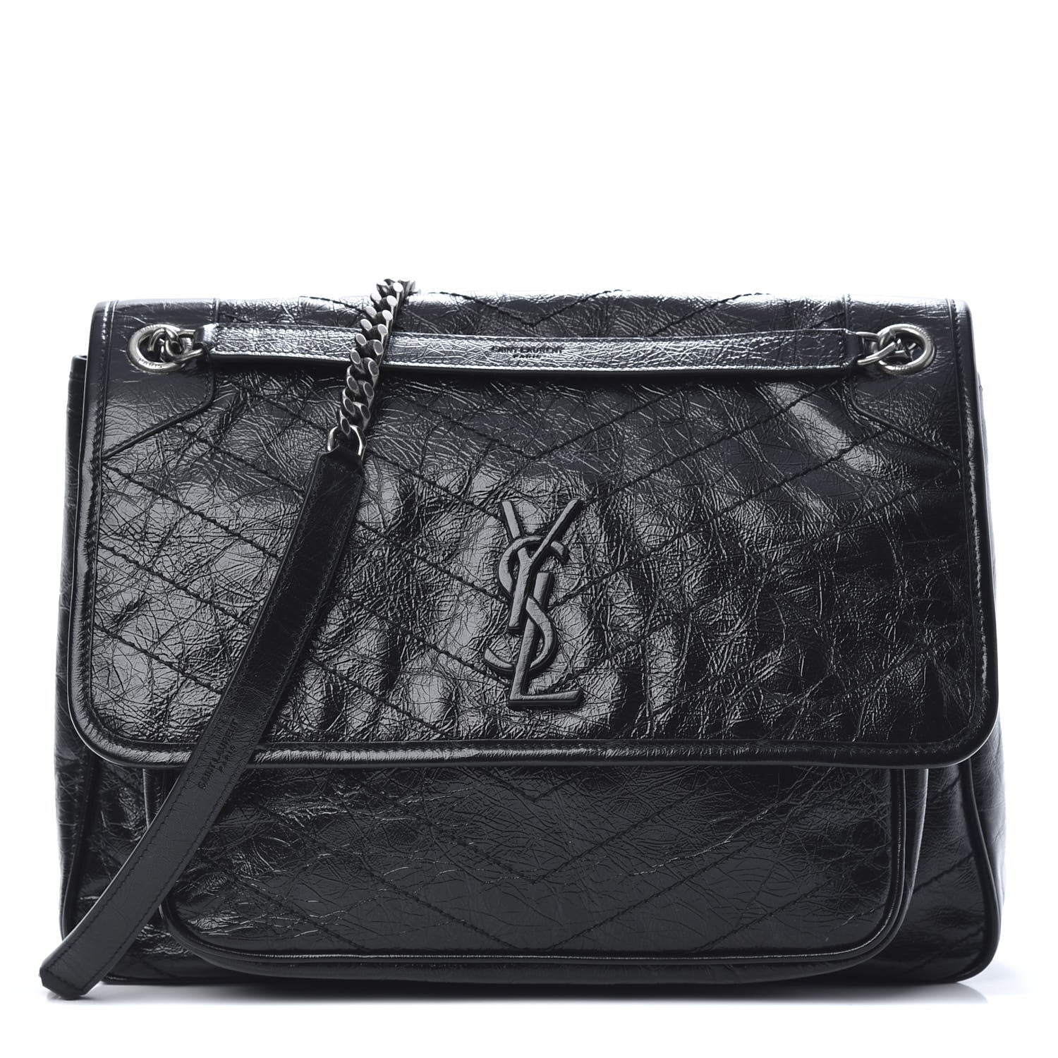 Saint Laurent Crinkled Calfskin Matelasse Monogram Large Niki Chain Satchel Black 1 of 10