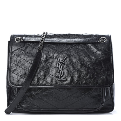 Saint Laurent Crinkled Calfskin Matelasse Monogram Large Niki Chain Satchel Black 1 of 10