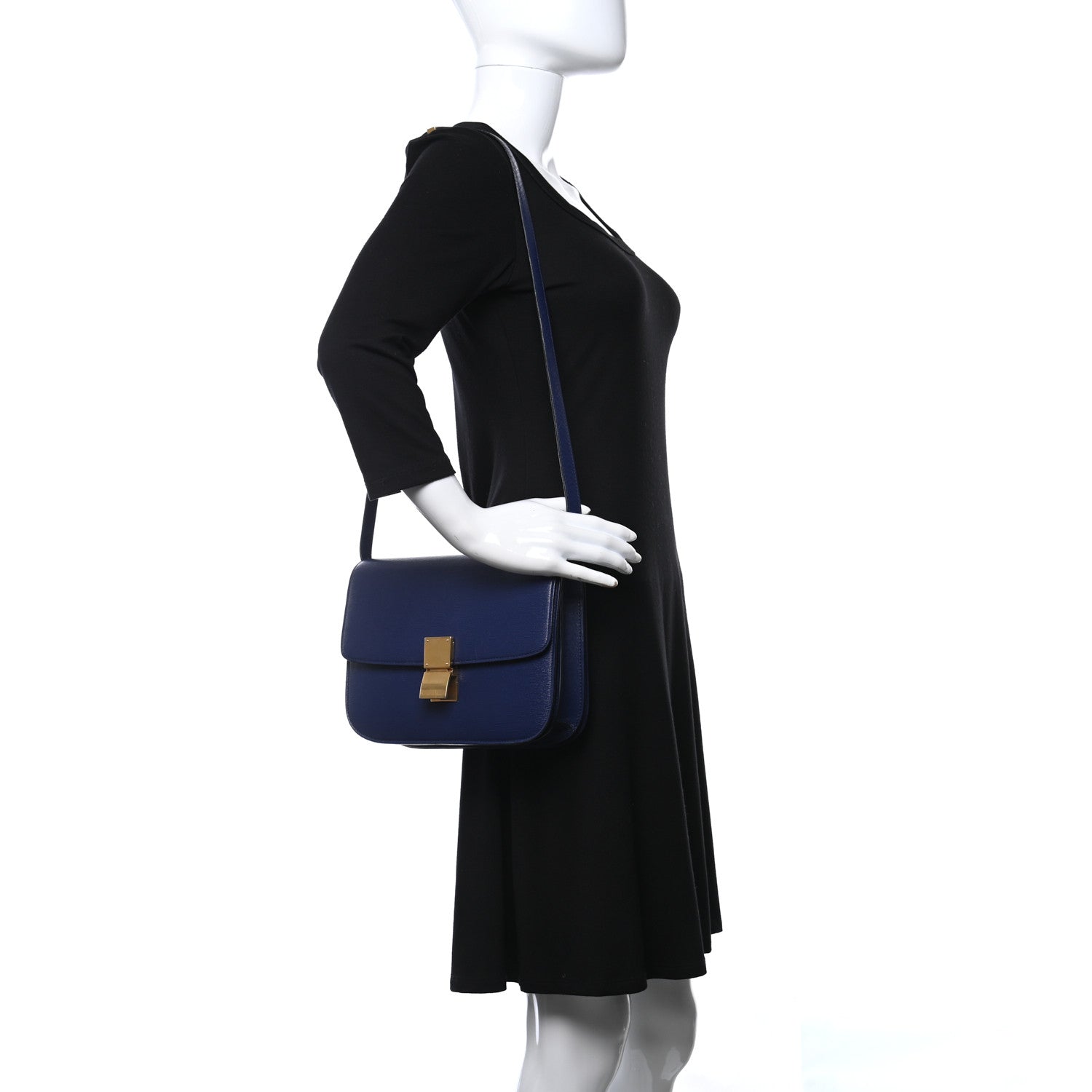 Celine Liege Calfskin Medium Classic Box Flap Bag Blue 2 of 10