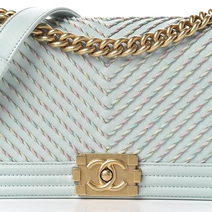 Chanel Calfskin Chevron Embroidered Medium Boy By The Sea Flap Light Blue 11 of 11