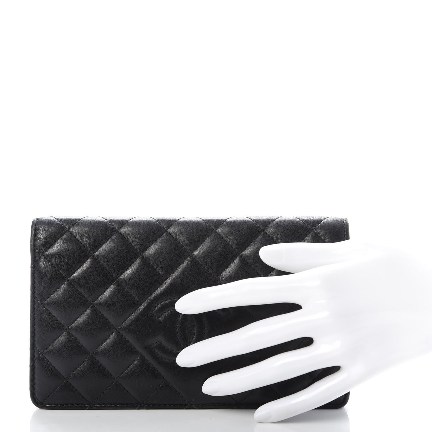 Lambskin Quilted Diamond CC Yen Wallet Black