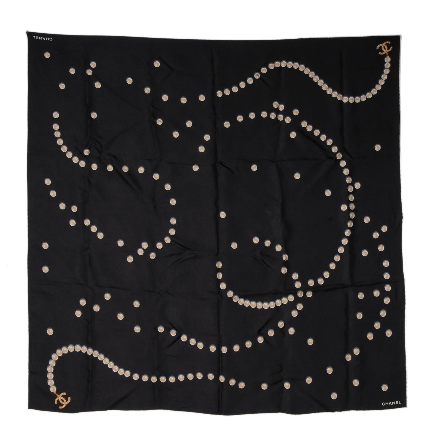 Silk Pearl CC Square Scarf Black