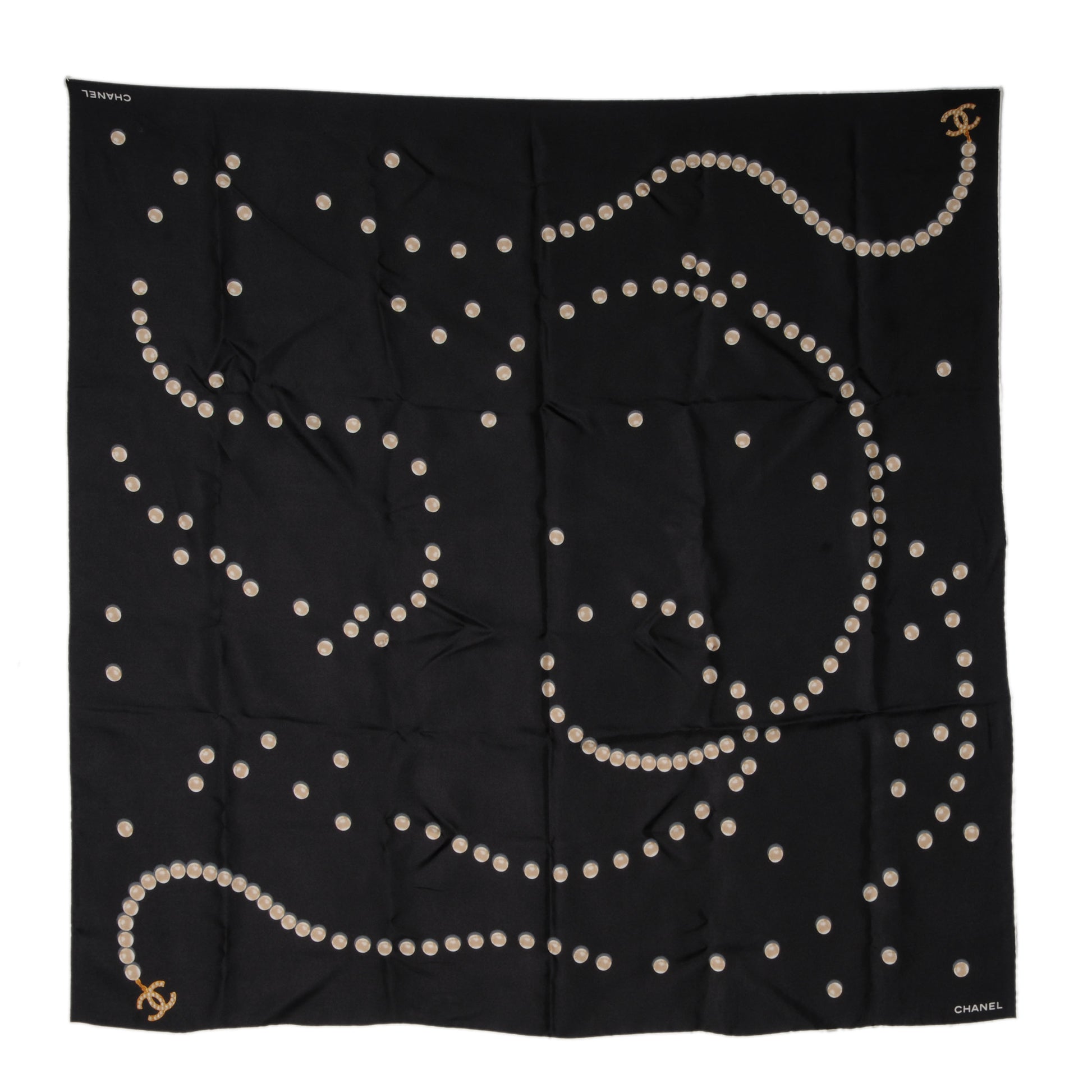 Chanel Silk Pearl CC Square Scarf Black 2 of 5