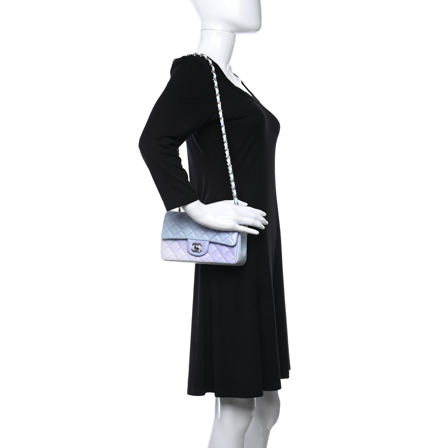 Chanel Perforated Lambskin Quilted Mini Rectangular Flap Light Blue Light Purple White 3 of 10