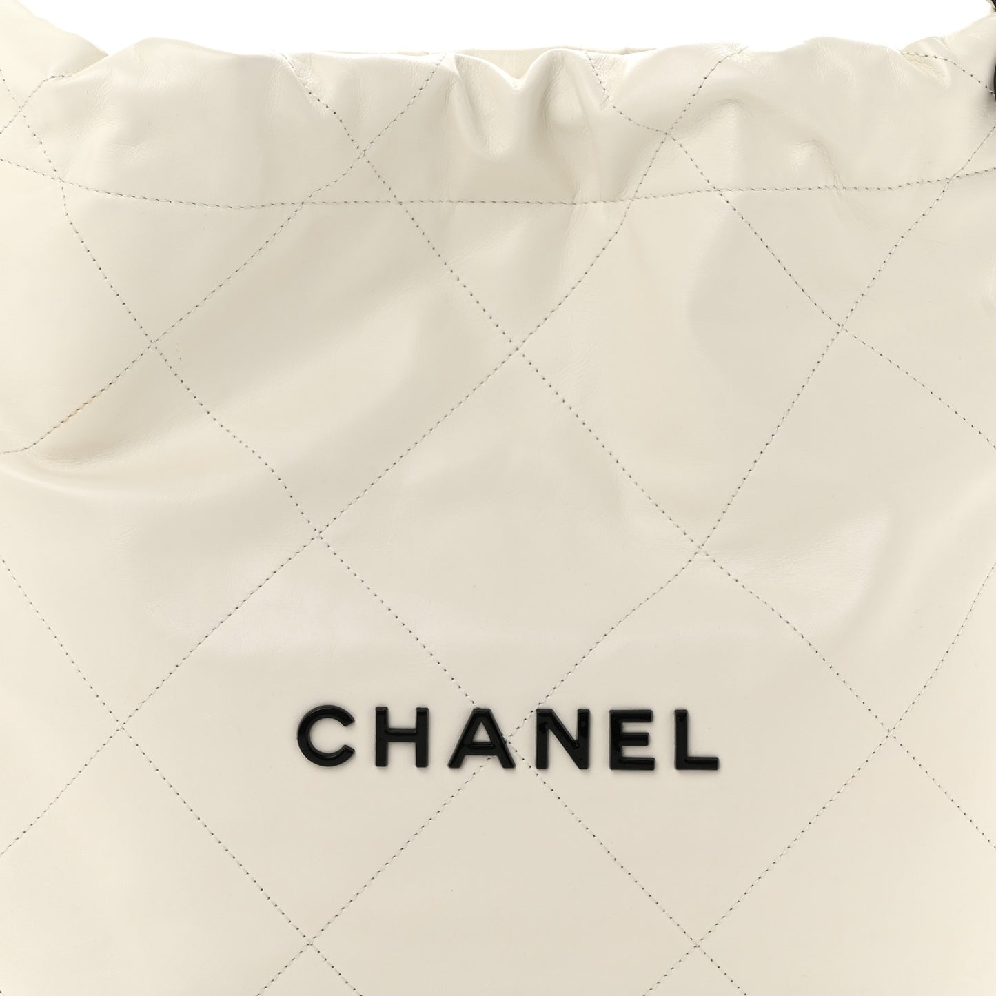 Shiny Calfskin Quilted Small Chanel 22 White
