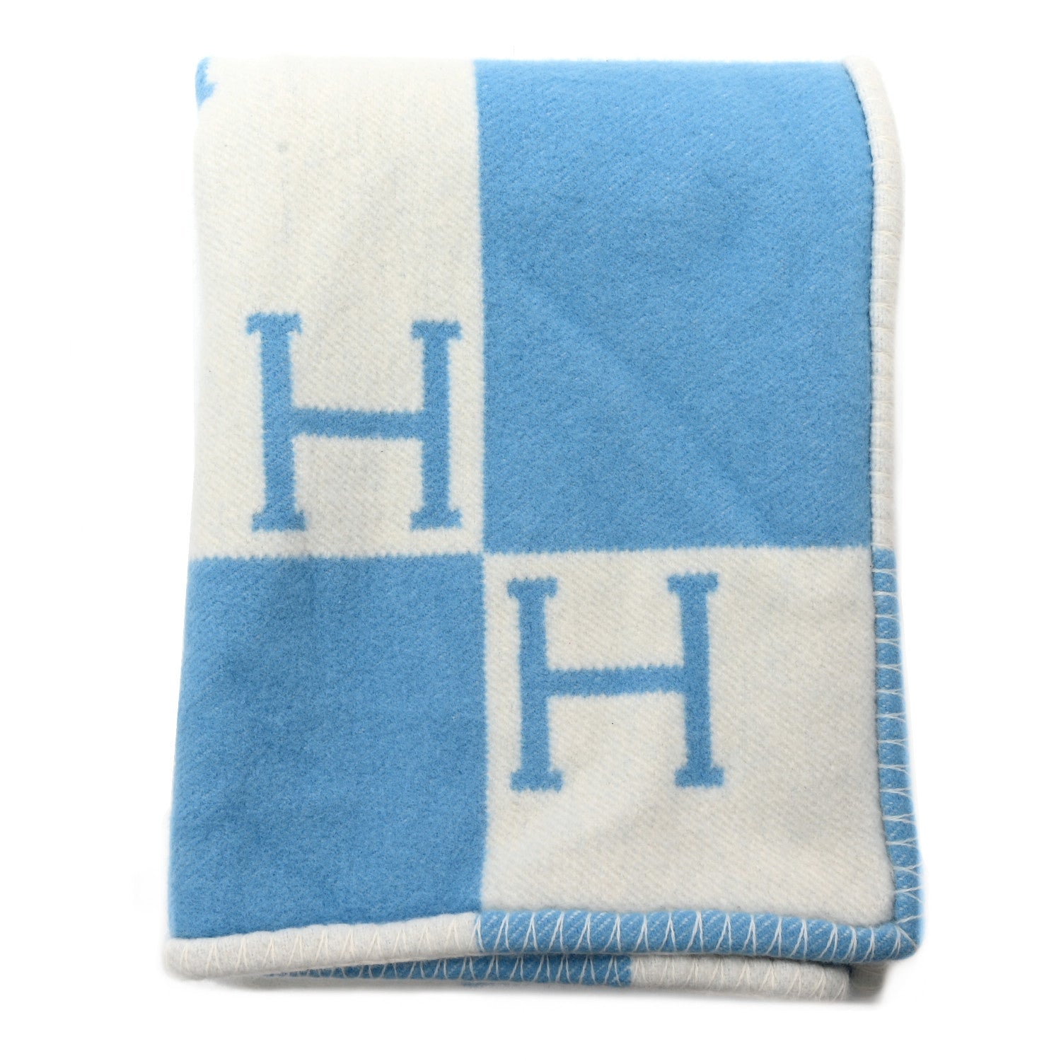 Hermes Wool Cashmere Avalon Baby Blanket Bleu Genievre White 1 of 6