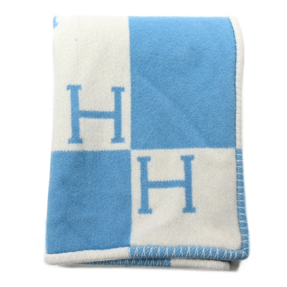 Hermes Wool Cashmere Avalon Baby Blanket Bleu Genievre White 1 of 6
