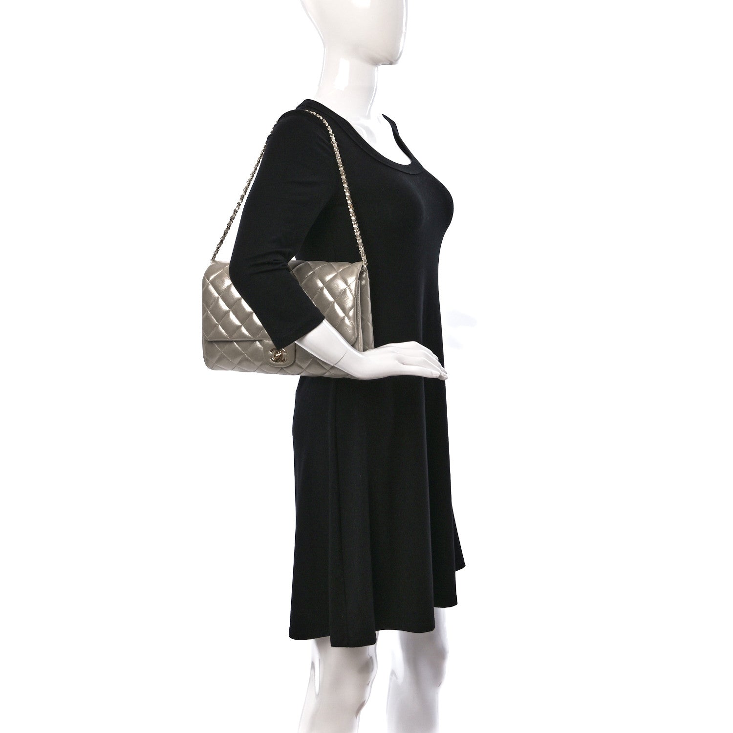 Chanel Iridescent Calfskin Quilted Clutch With Chain Flap Light Gold 2 of 12