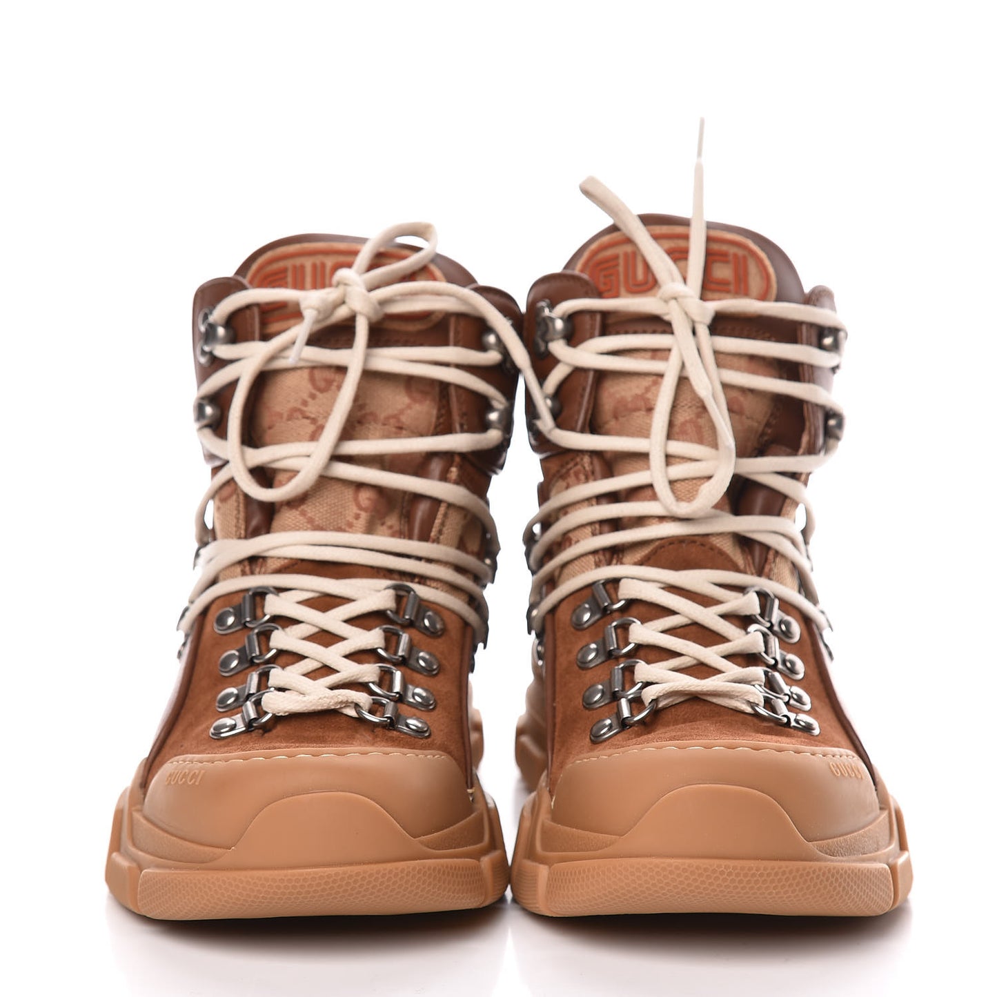 X SEGA Suede Calfskin GG Monogram Womens Flashtrek High-Top Sneakers 38 New Cuir Beige Ruggine