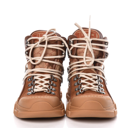 Gucci X SEGA Suede Calfskin GG Monogram Womens Flashtrek High-Top Sneakers 38 New Cuir Beige Ruggine 2 of 9