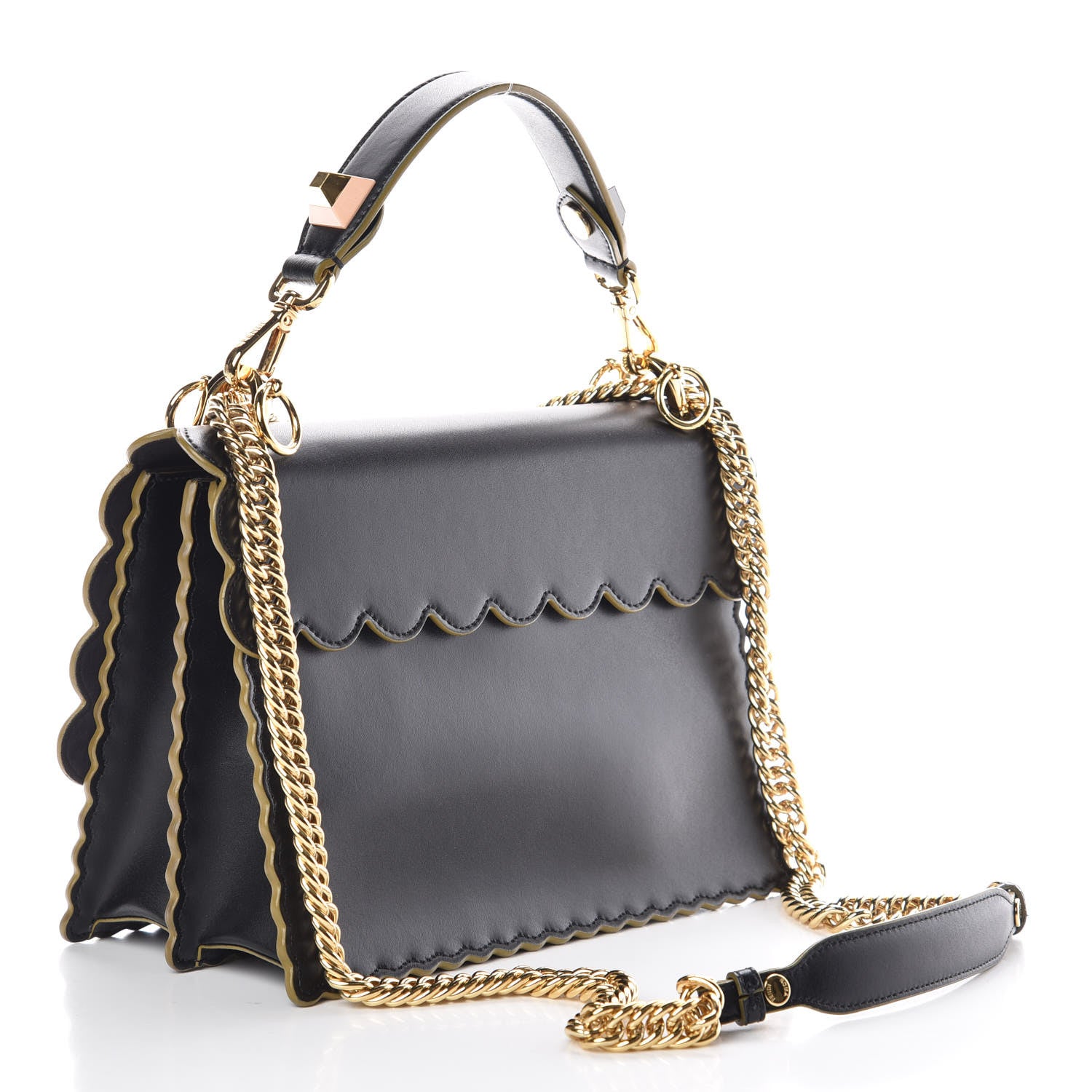 Fendi Vitello Liberty Scalloped Studded Kan I Shoulder Bag Black 3 of 9