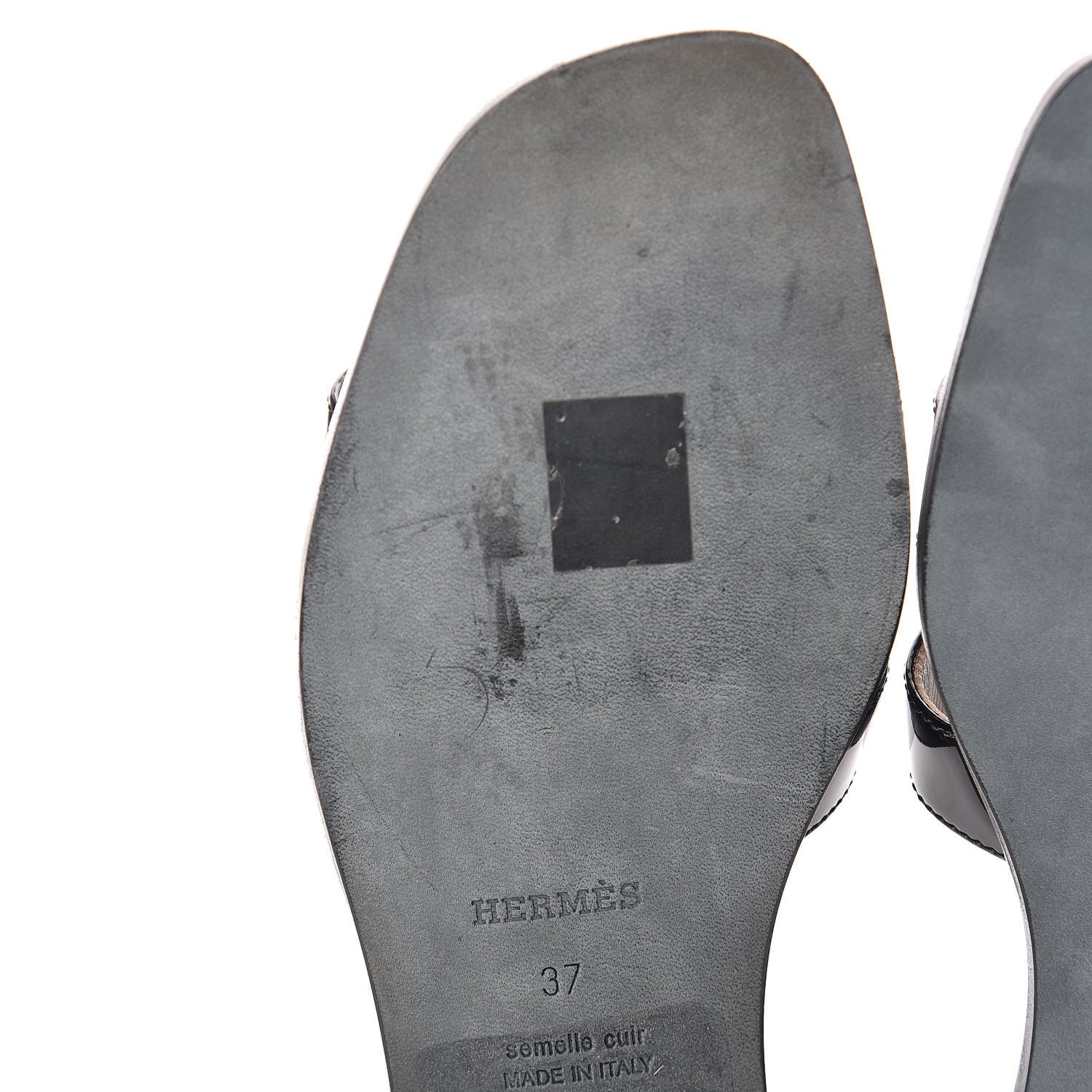 Hermes Patent Oran Sandals 37 Black 9 of 10