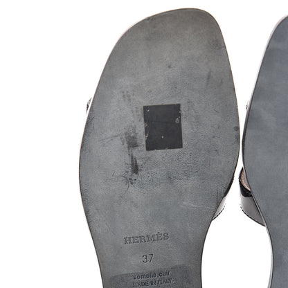 Hermes Patent Oran Sandals 37 Black 9 of 10